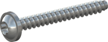 STP380180150S, Surub pentru termoplastice, STP38 1.8x15.0 - T6, oțel, călit, zincat 5-7 µm, recopt, pasivat transparent/albastru
